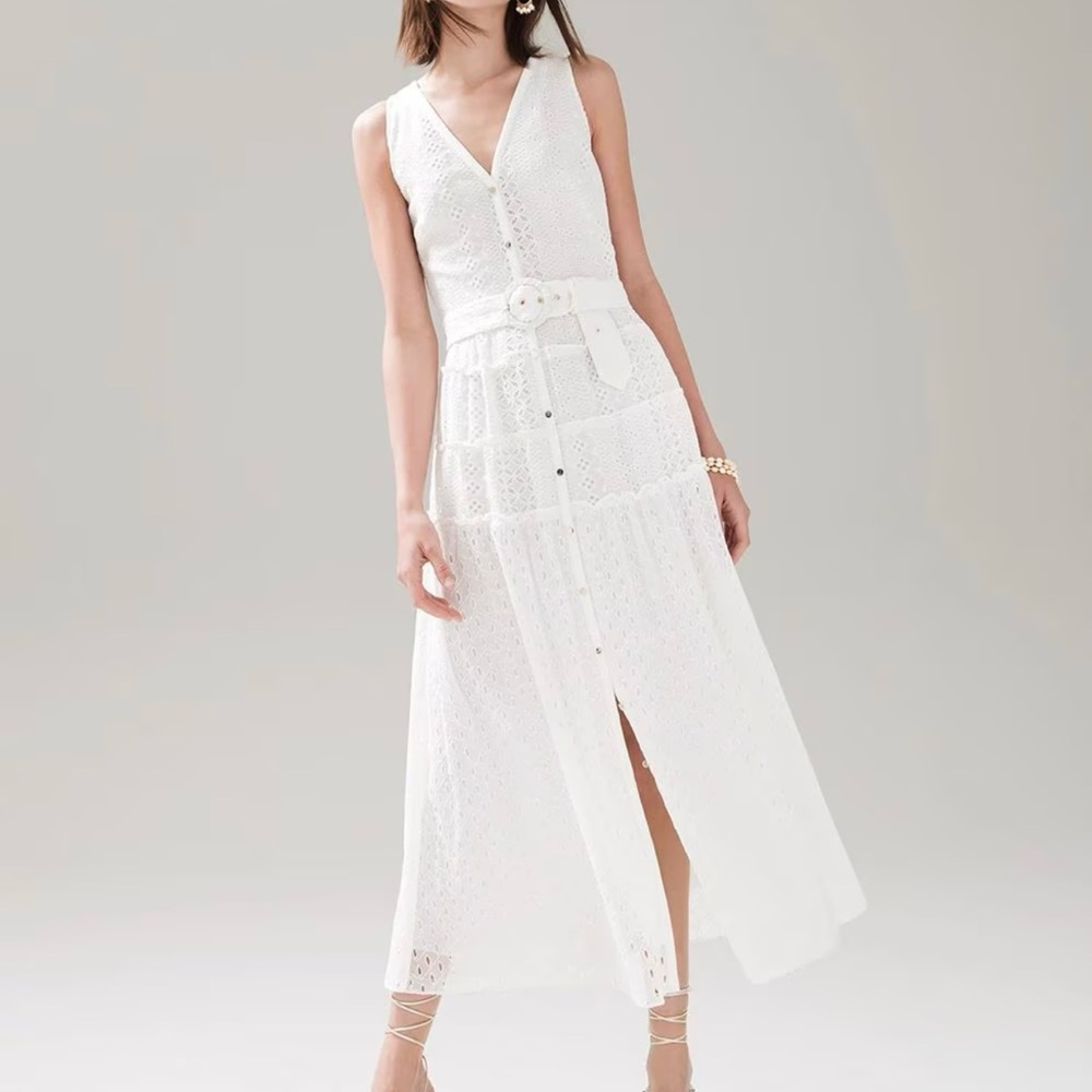 White House Black Market/White Eyelet Midi Shirtdress/NWOT